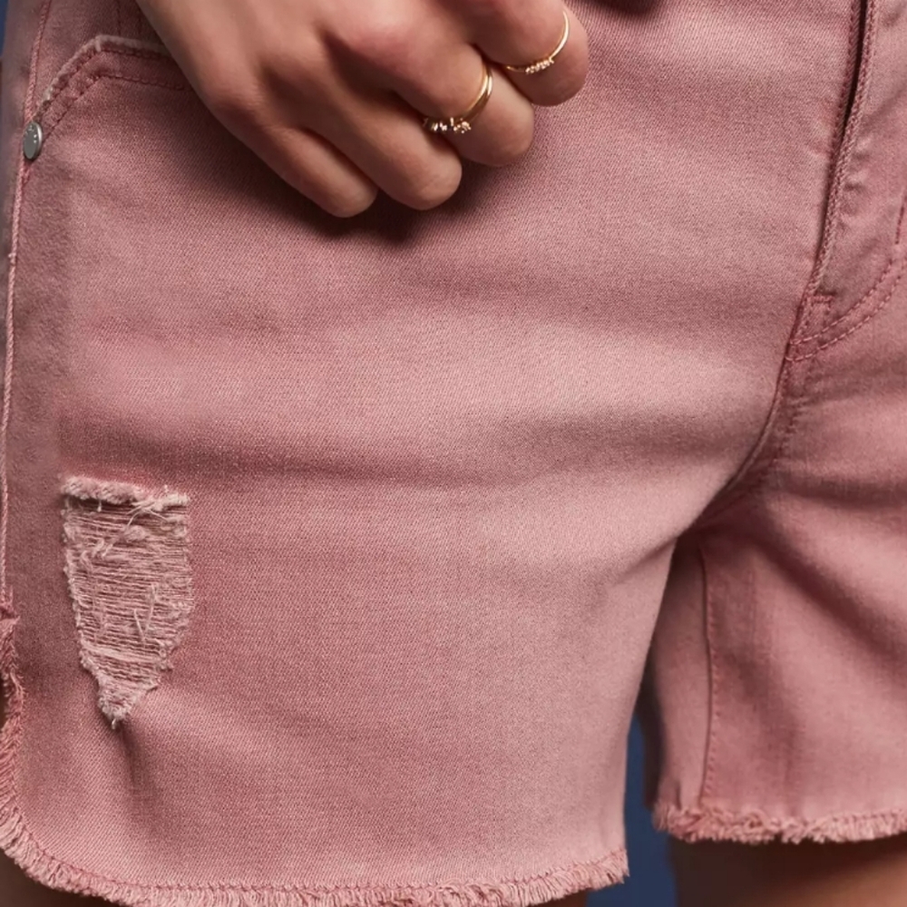 LEVEL 99 Adelynn Side Slit Tulip Red Distressed Denim Short - Picture 11 of 12